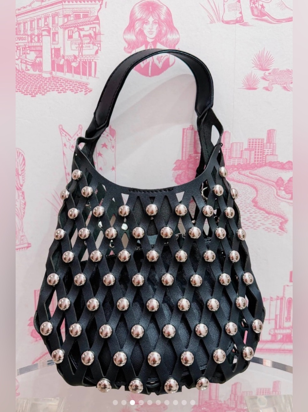 B and C Bags Sylvie Black Silver Studded Purse